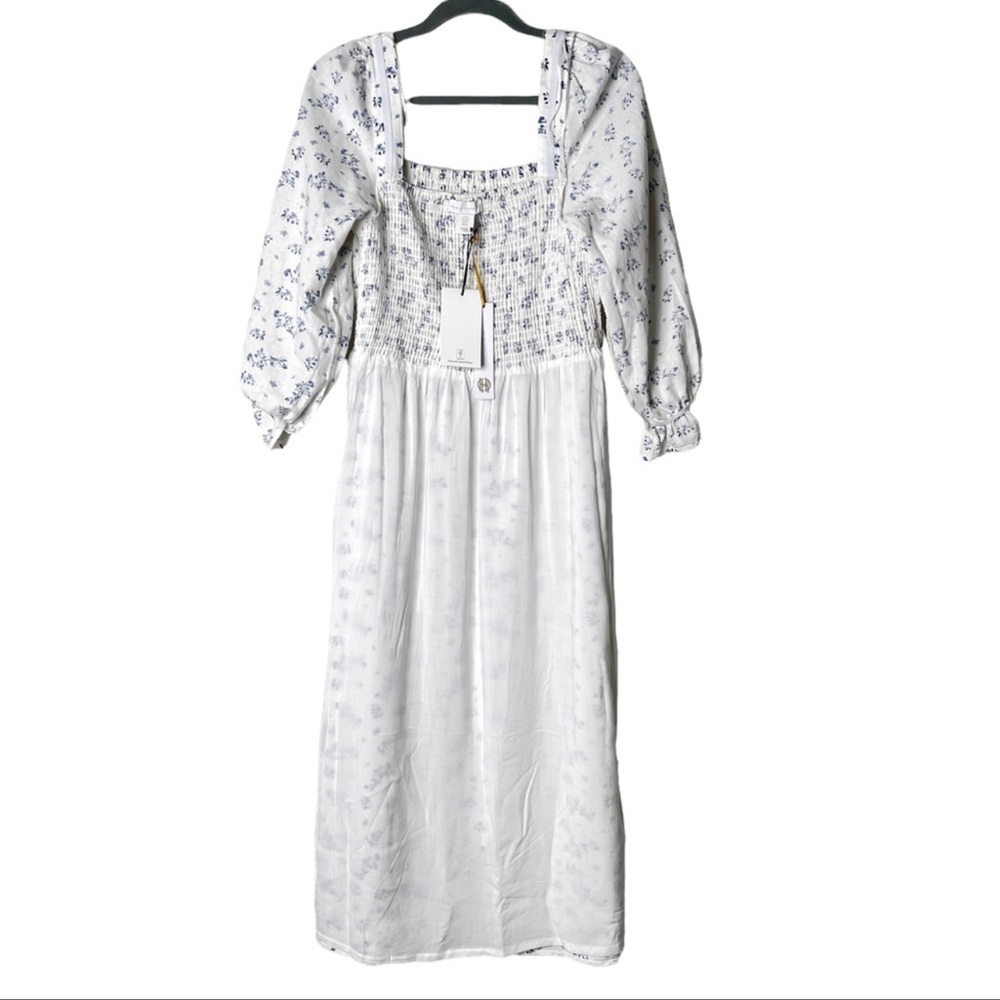 House of Harlow 1960 Linen Smocked Floral Midi Dress - Picture 4 of 5